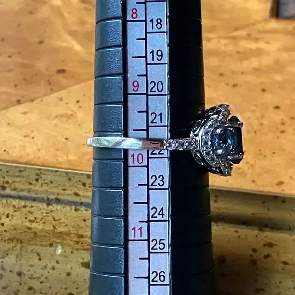 London Blue Topaz White Sapphire Sterling Silver Ring Size 9.75 - Picture 8 of 9